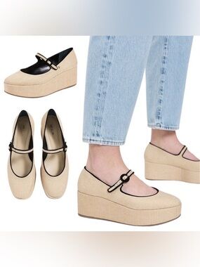 Larroude Blair Flatform In Beige Raffia